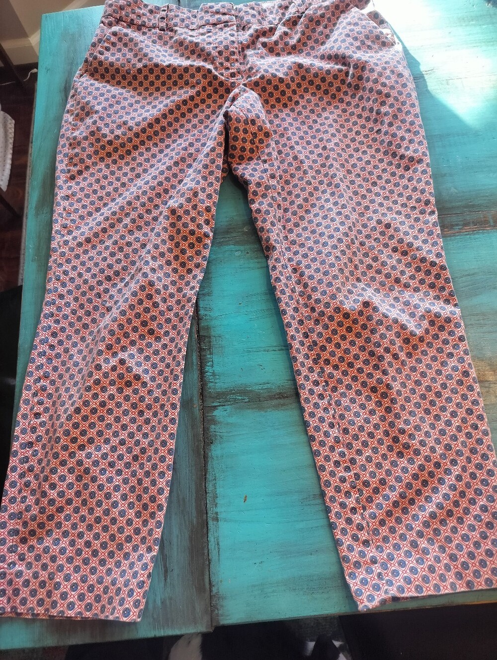 J Crew Patterned Cotton Blend Pants - Orange/Blue